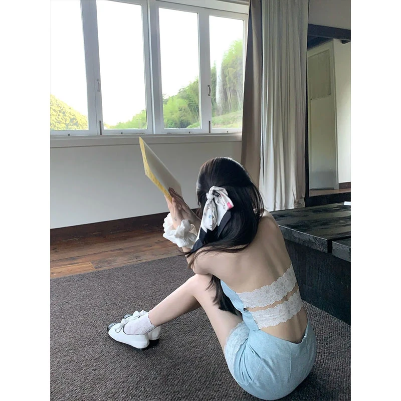 2025夏季新款性感辣妹露美背挂脖上衣女高腰包臀半身裙时尚两件套