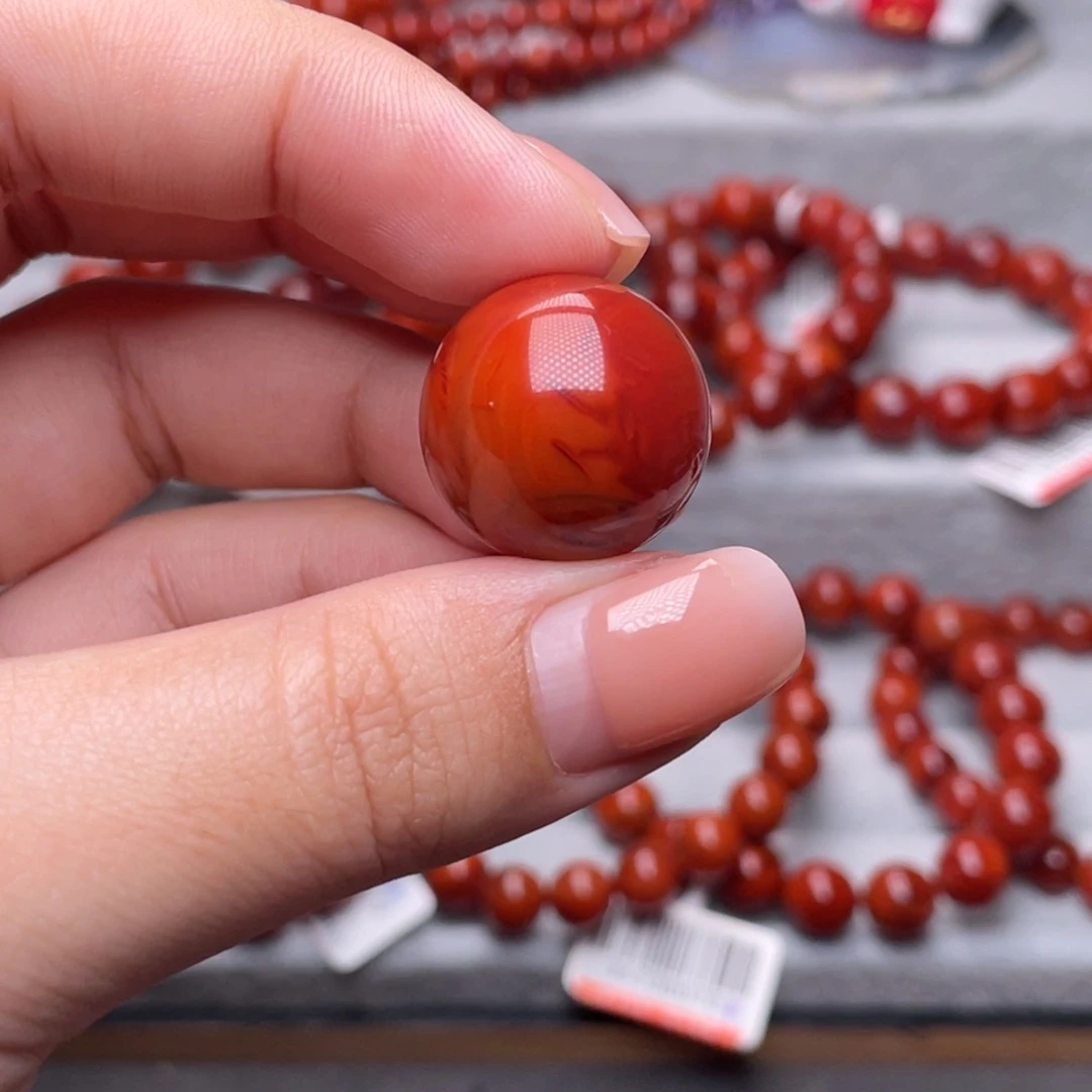 南红玛瑙其他未镶嵌19.9mm瓦西玫红火焰纹圆珠