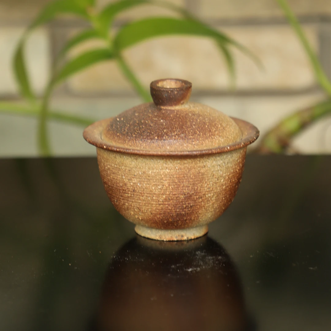 纯手工柴烧粗陶盖碗无釉手抓壶泡茶器自然落灰