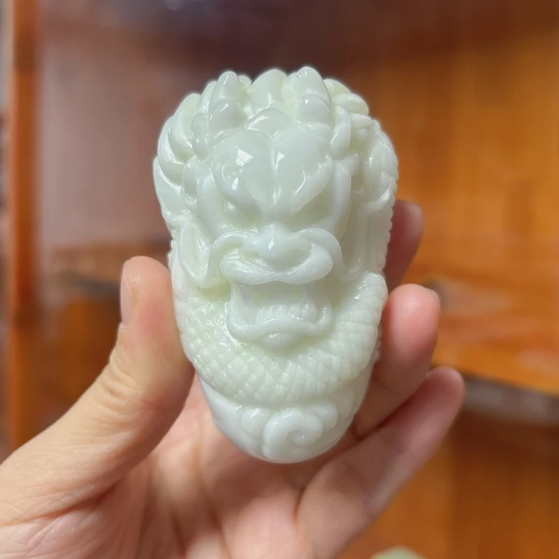 秦臻玉蓝田玉生肖龙手把件办公桌书房摆件一级精品料西安官方正品