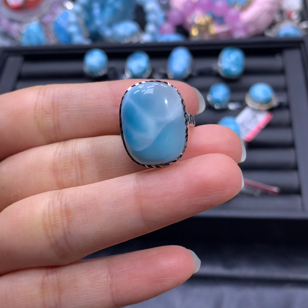 针钠钙石（海纹石）银S925镶嵌戒指方糖戒指色差略异