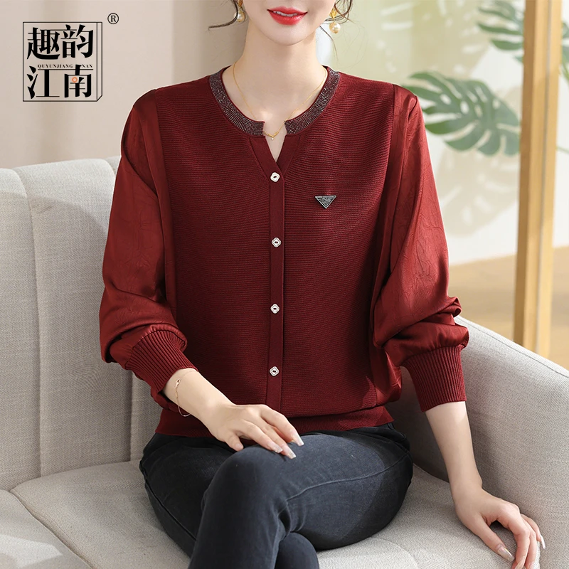 趣韵江南妈妈装本命年红色针织衫2025新款中老年气质春款长袖上衣