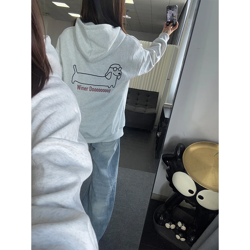 cleanfit小狗刺绣连帽套头卫衣男女秋季慵懒风休闲连帽外套宽松