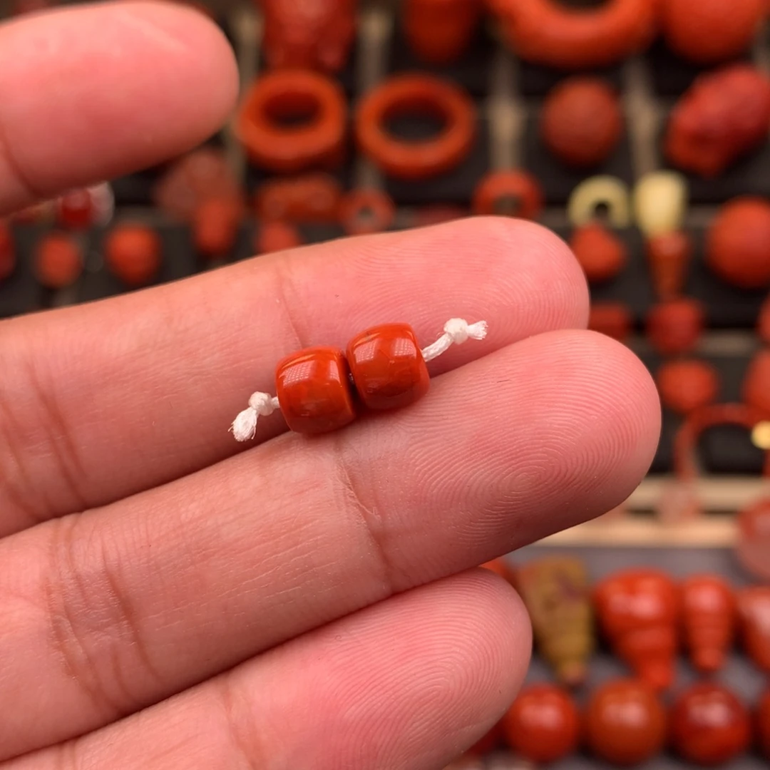 南红玛瑙未镶嵌精工直切对珠6.7
