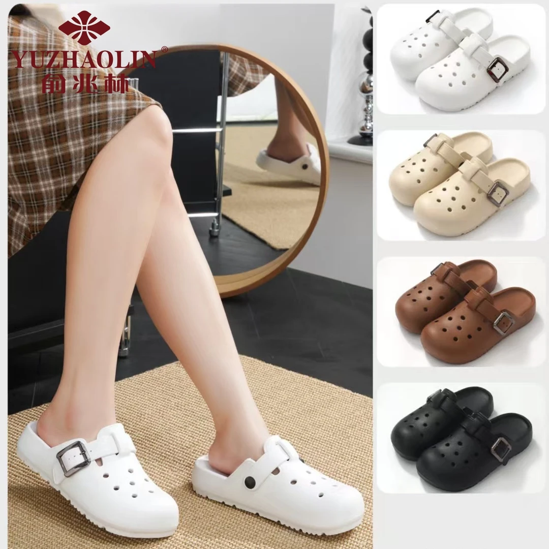 俞兆林休闲风时尚半拖单鞋纯色洞洞鞋舒适女百搭凉鞋包头勃肯鞋