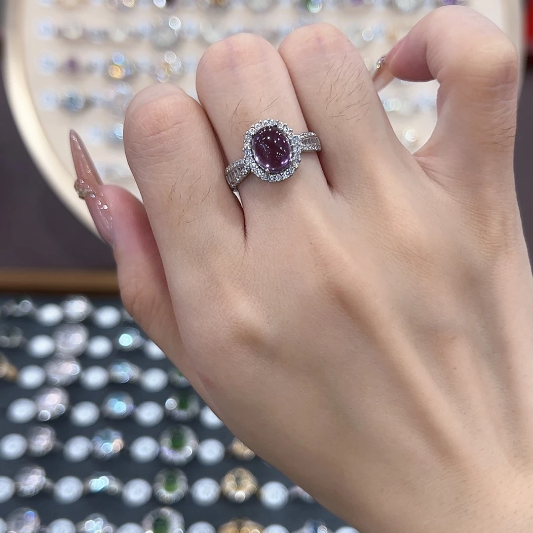 蛇纹石玉银S925镶嵌戒指·