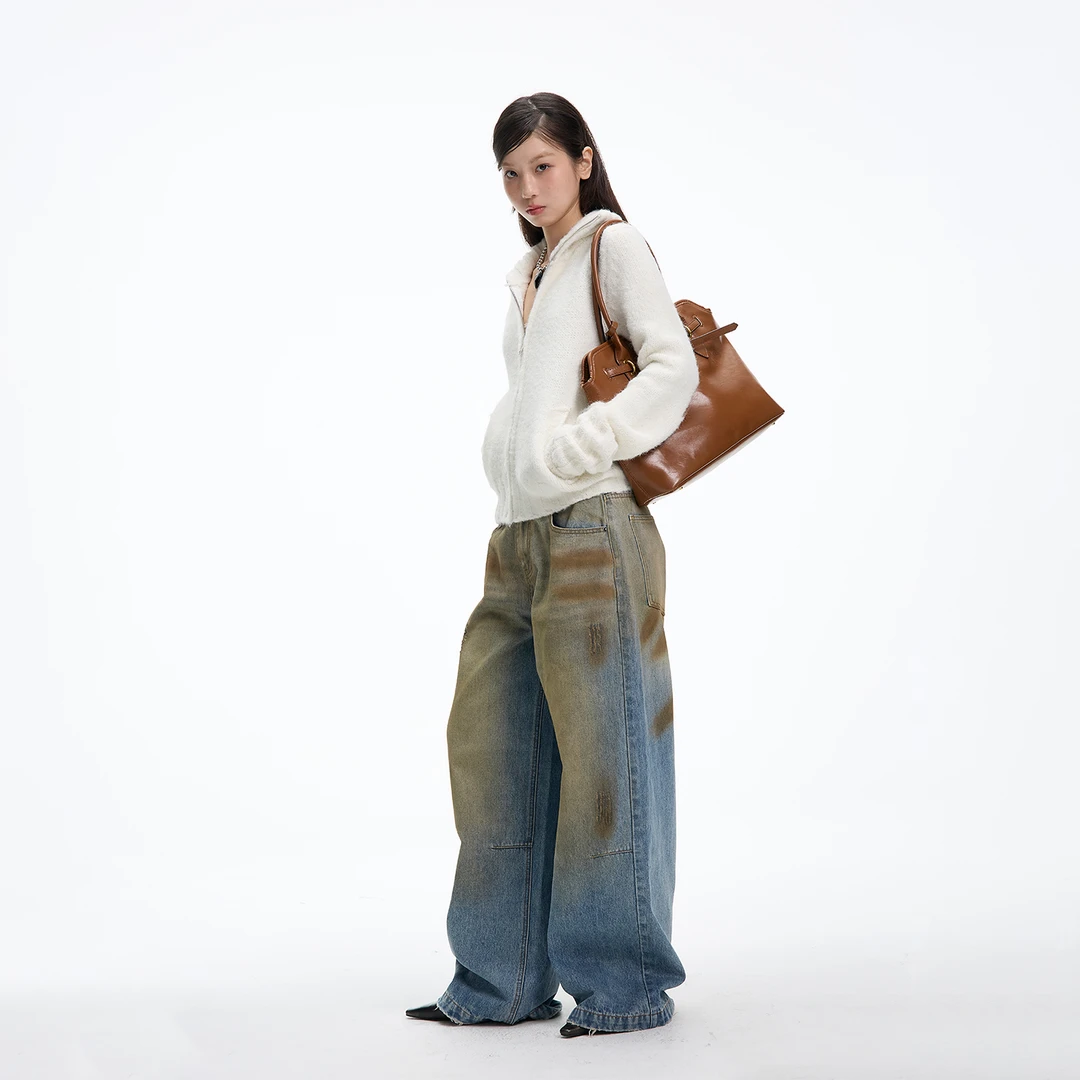 JUMPNEXT慵懒百搭修身双拉链立领毛衣外套春季长袖上衣针织开衫