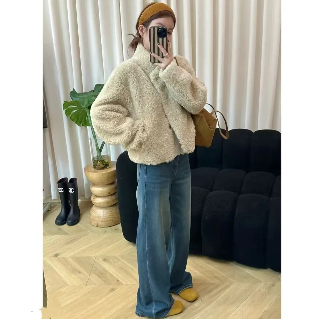 2025冬季新款全羊毛立领韩版加厚皮毛一体短外套短款秋冬不可机洗