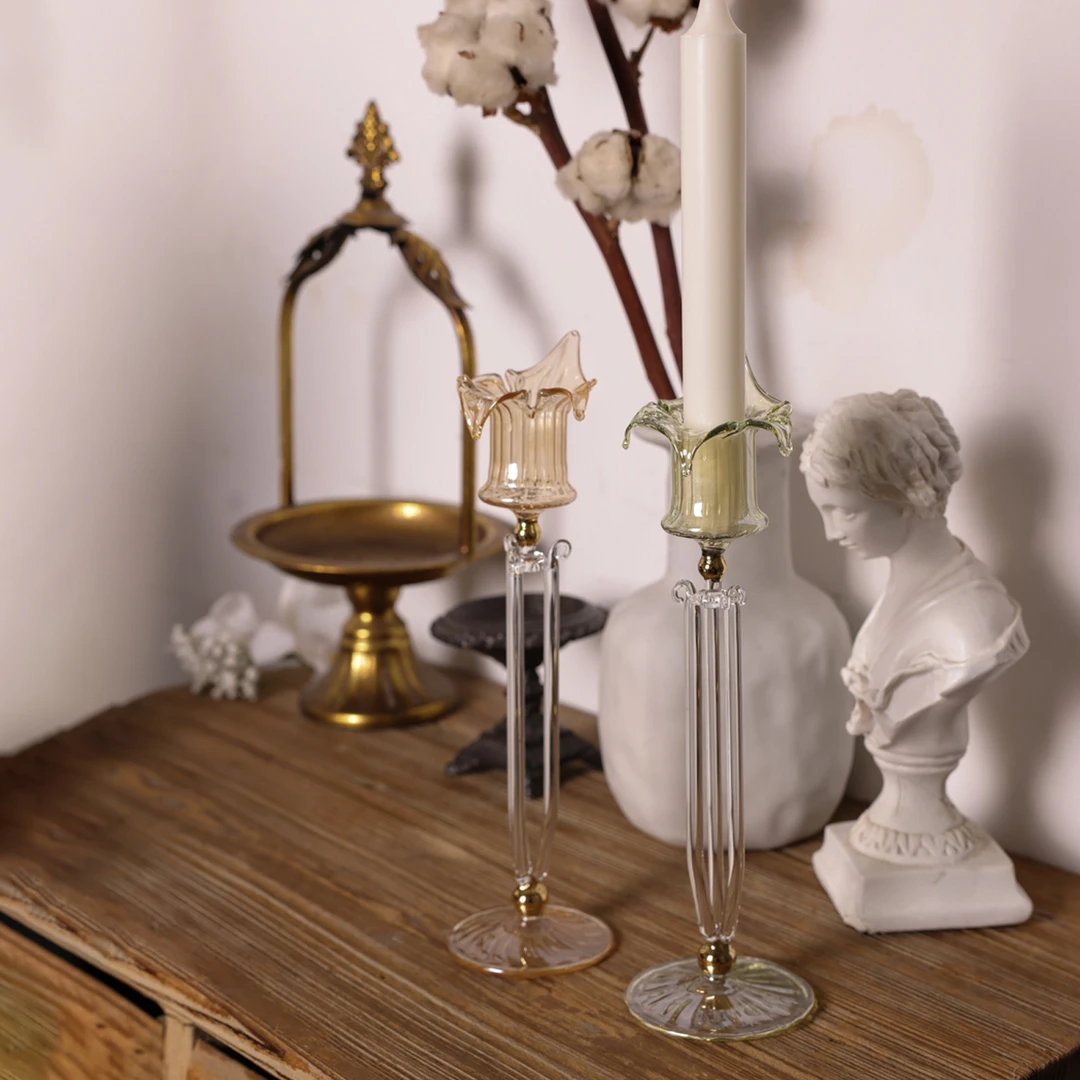 雅雅威尼斯风手工吹制中古烛台茶席茶桌装饰摆件创意餐桌烛光摆设