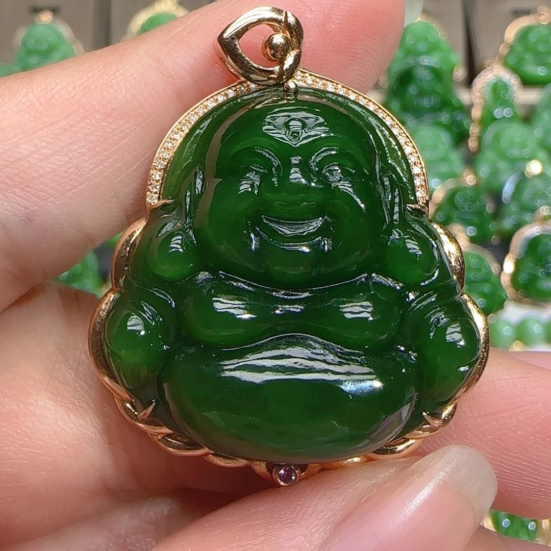 和田玉（碧玉）吊坠(不含链)18K金镶嵌爱***一