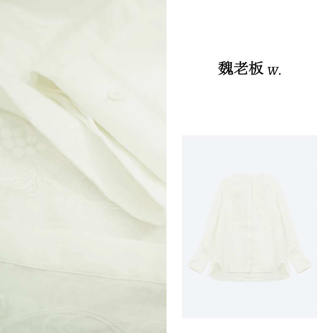 W.Diva【宁静】100亚麻高级宽松新中式长袖衬衫纯欲慵懒风51S131463