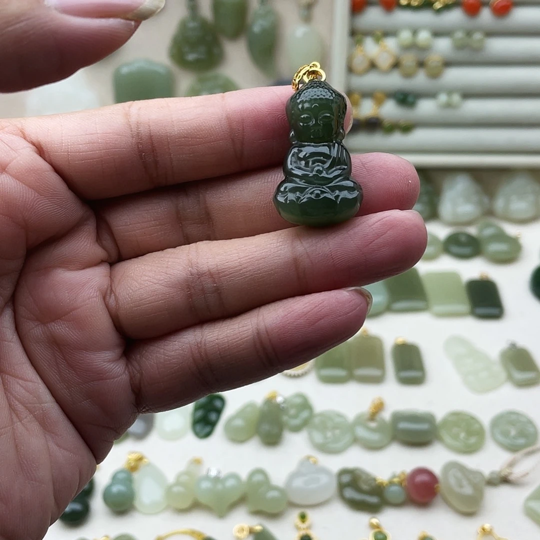 和田玉银S925镶嵌吊坠(不含链)