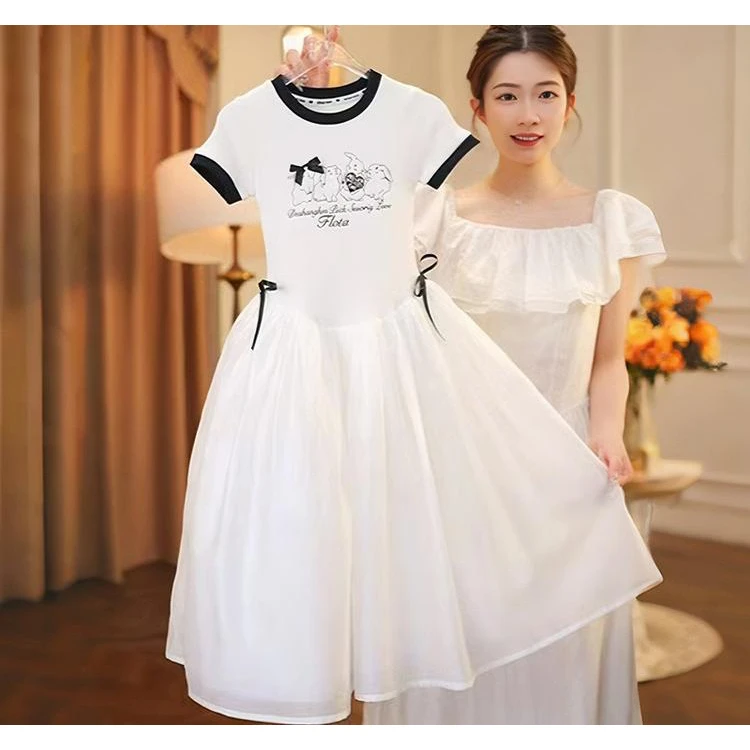 女童连衣裙夏季2025新款儿童洋气时髦女宝夏装收腰蝴蝶结公主裙潮