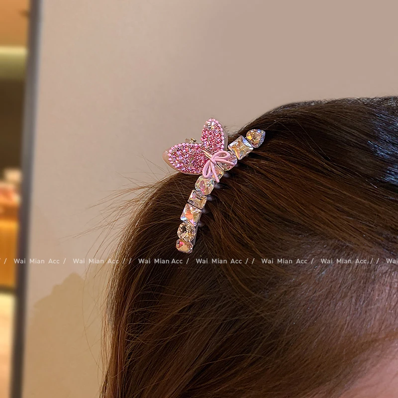 甜美粉色小抓夹女高端镶钻兔耳刘海夹侧耳边夹新款后脑勺半扎发夹
