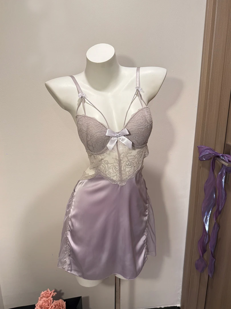 辣御蔓延•高级感吊带纯欲风睡衣女性感睡裙氛围感女人新款紫红黑