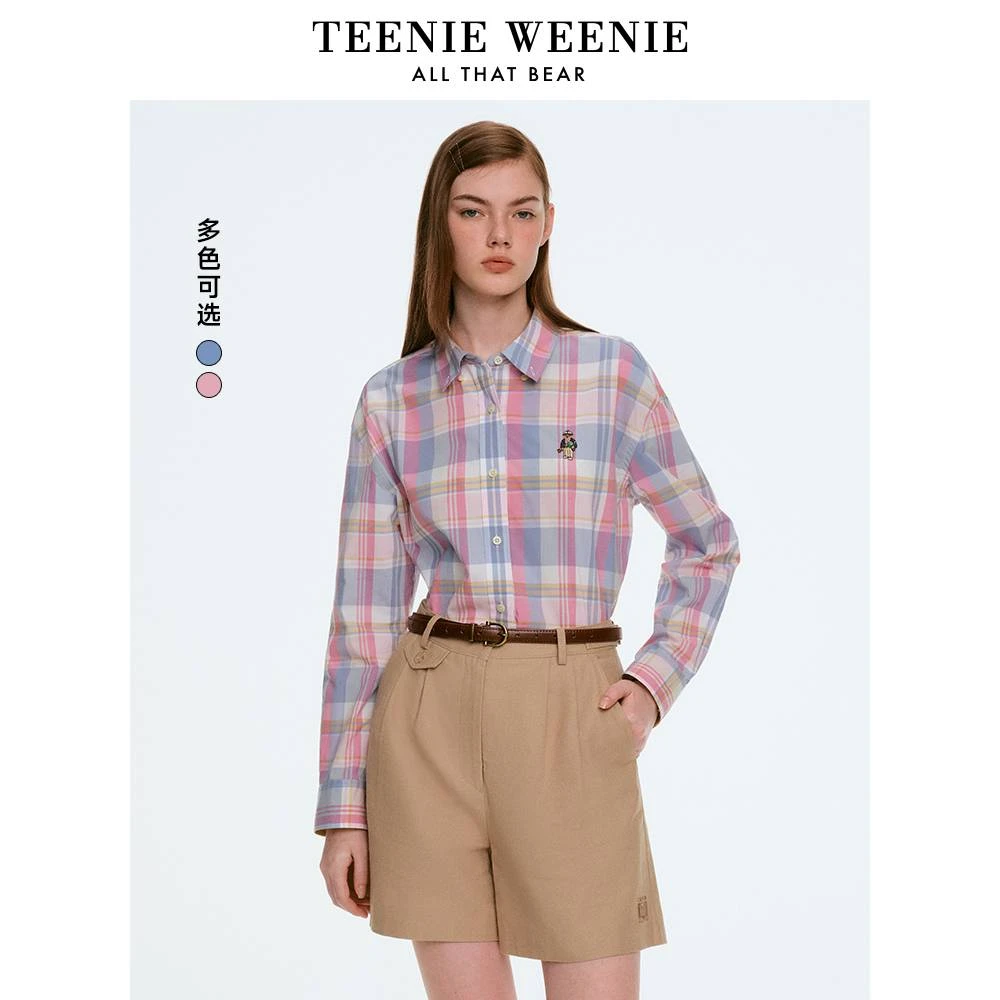 *TeenieWeenie小熊25春季新款休闲学院格纹落肩衬衫女TTYC255201I