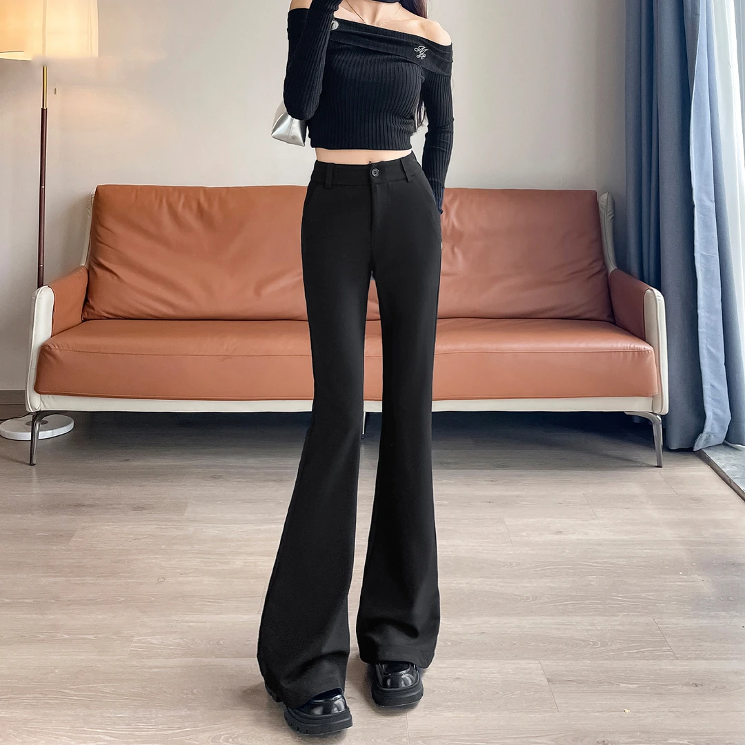 黑色微喇高腰西装裤女春秋2025新款休闲显瘦小个子垂感马蹄喇叭裤