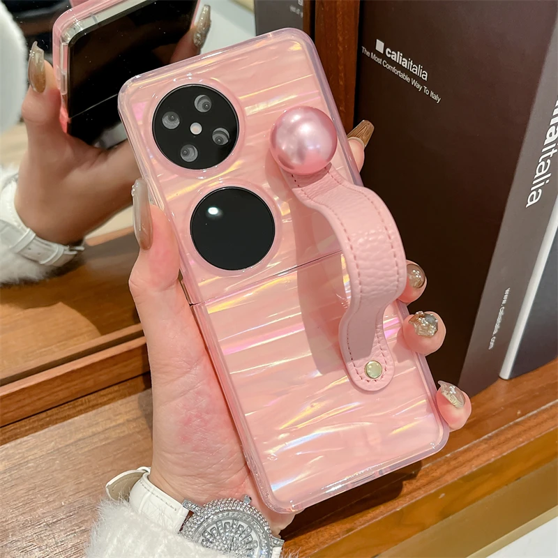 适用华为pocket2手机壳拉丝贝壳手带p50pockets折叠屏女款保护套