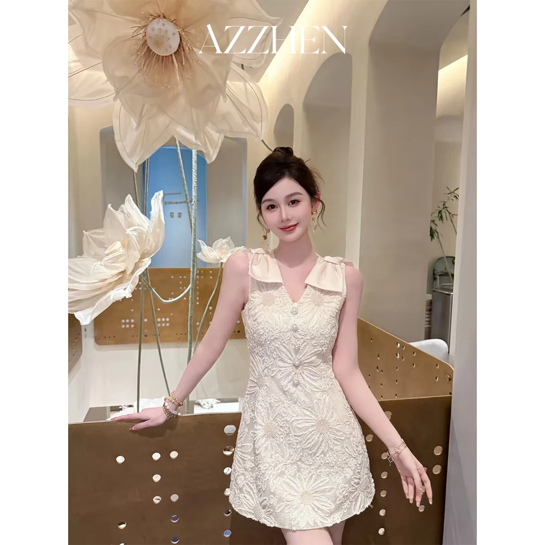 AZZHEN【海岛晴空】重工刺绣无袖连衣裙AZ4KXL21-00
