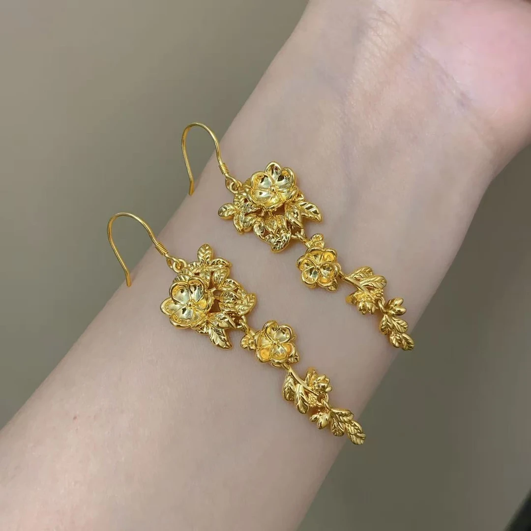 7037 足金5D无氢工艺 繁花耳钩 婚嫁款时尚女款 精致潮流耳饰