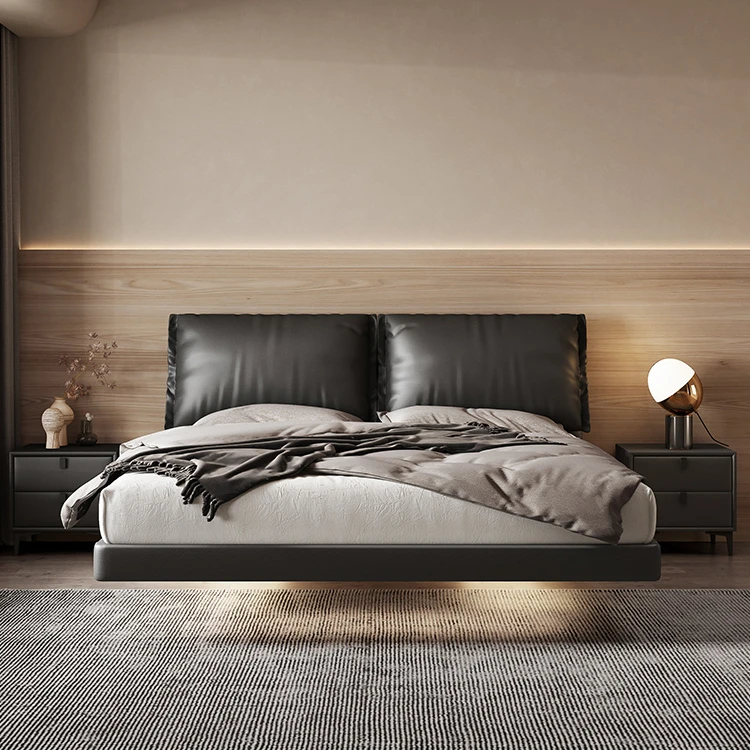 【大象耳朵】悬浮真皮床现代简约主卧床轻奢双人床高端大气极简婚床