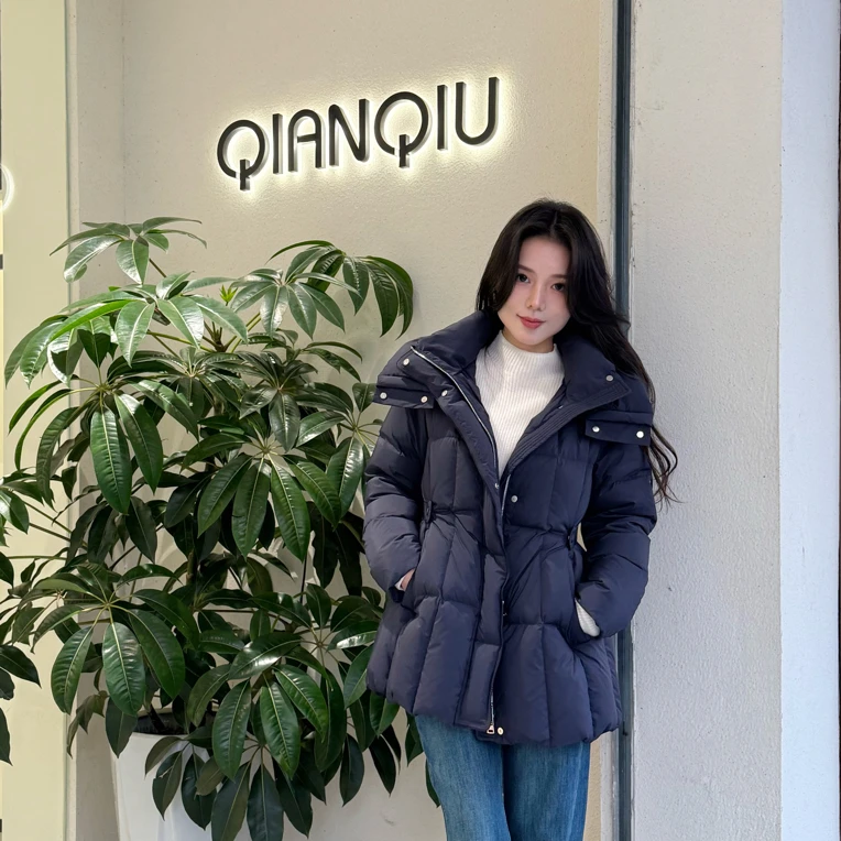 浅秋 时尚收腰连帽显瘦可调节腰带百搭减龄中长款习习服