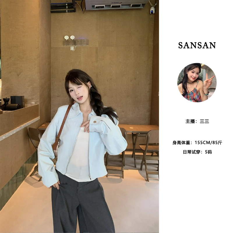 【三三】（轻氧系） babyblue早秋少女RL刺绣慵懒松弛感夹克外套