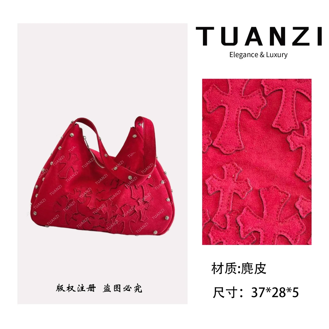 TUANZI【高端玩家】克罗家37cm秋冬新款腋下hobo包 XKY-1221-红色