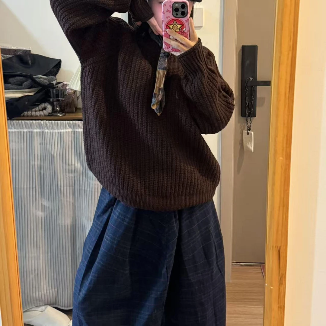 FOR OURS/复古慵懒风麻花纹圆领毛衣女秋冬宽松针织衫上衣