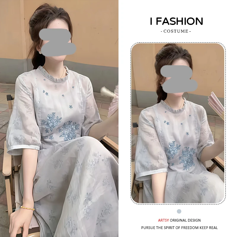 时尚气质连衣裙女士2026年夏季新款欧货休闲减龄遮肉短袖圆领裙子