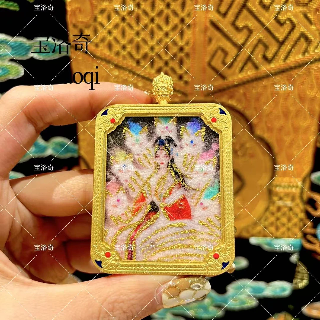 BLQTK-049 七彩琉璃本尊红凤九娘娘扎基手工砂双面唐卡