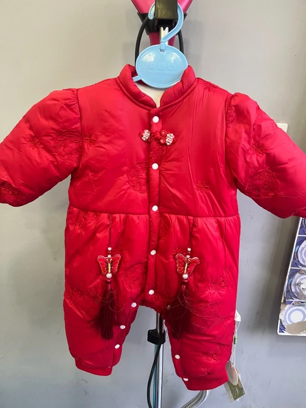 爬服哈衣民族风女中性红色婴儿外套加厚冬款幼儿