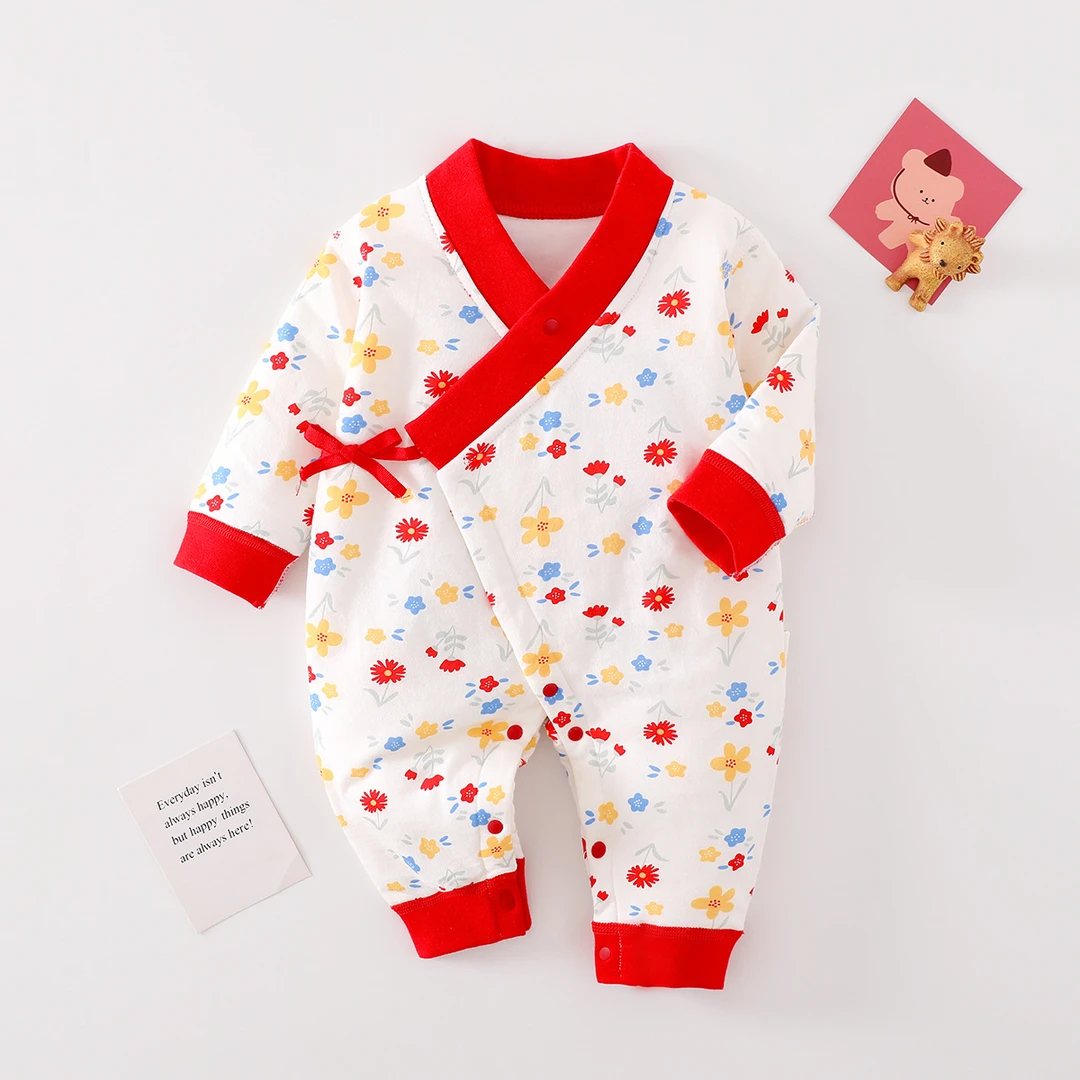 新生婴儿儿夹棉连体衣秋冬款初生宝宝保暖衣服外出棉服0一6月冬装