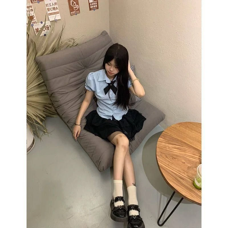 小个子套装学院风短裙半身裙夏季裙子日系JK制服短款衬衫女两件