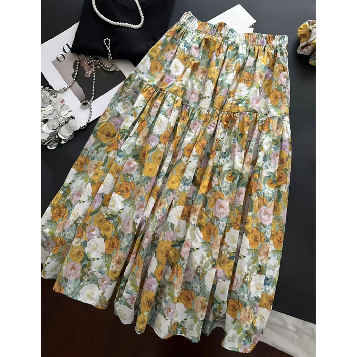 【夏央工厂店】2025夏100%全棉碎花半身裙女松紧腰长裙6630-7