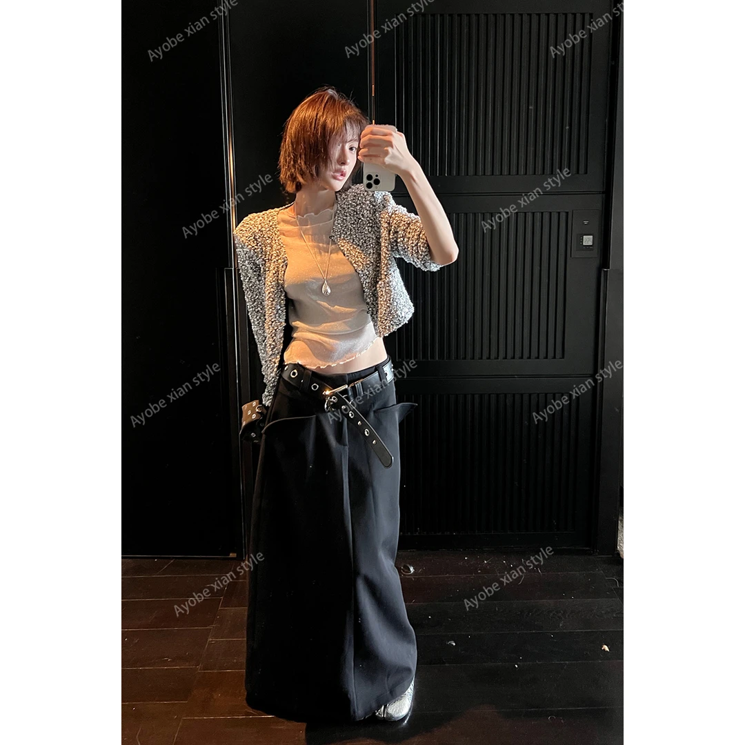 AYOBE小贤/未署名相片  时髦高级感设计利落黑筒裙半身裙(配腰带)