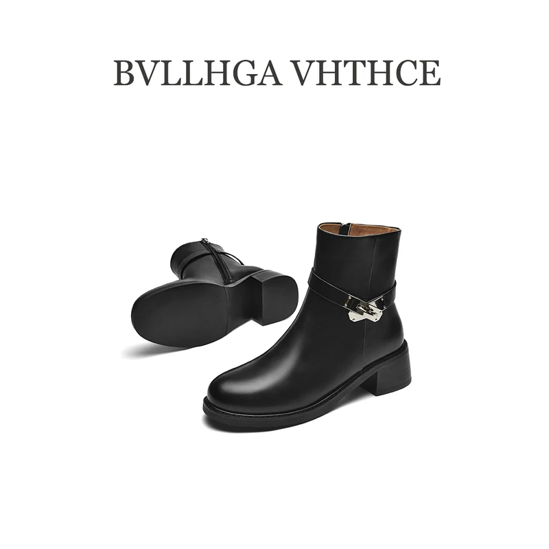 BVLLHGA VHTHCE新款胎牛拉链玛丽扣马丁靴简约风百搭真皮女靴 829