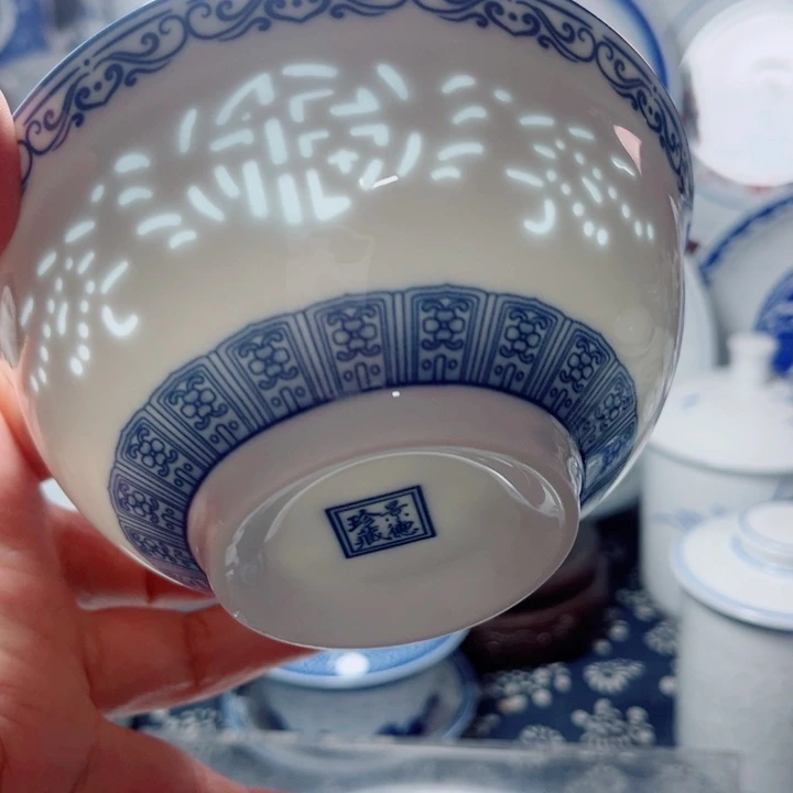 青花玲珑5寸饭碗千里江山