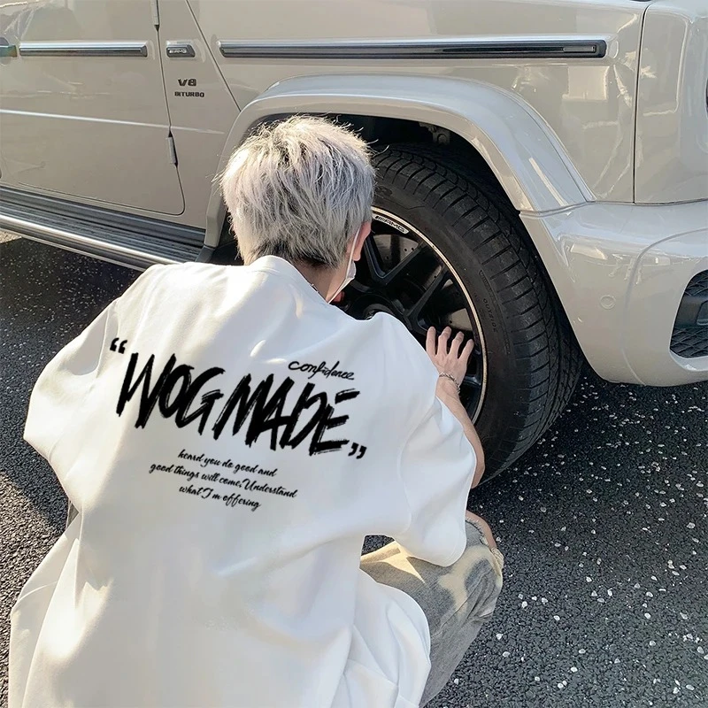 加肥加大码T恤男港风重磅纯棉短袖潮男痞帅半袖宽松百搭体恤上衣