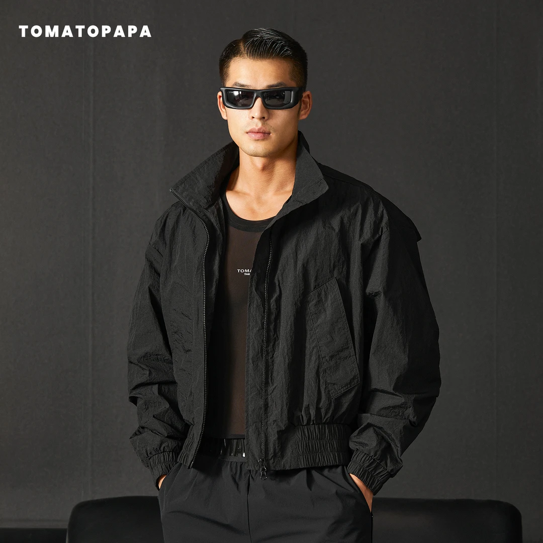 TOMATOPAPA立领夹克男士宽松薄款防晒防泼水冲锋衣拉链开衫男外套