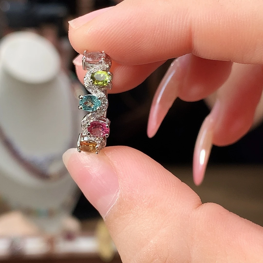 戒指碧玺银S925镶嵌