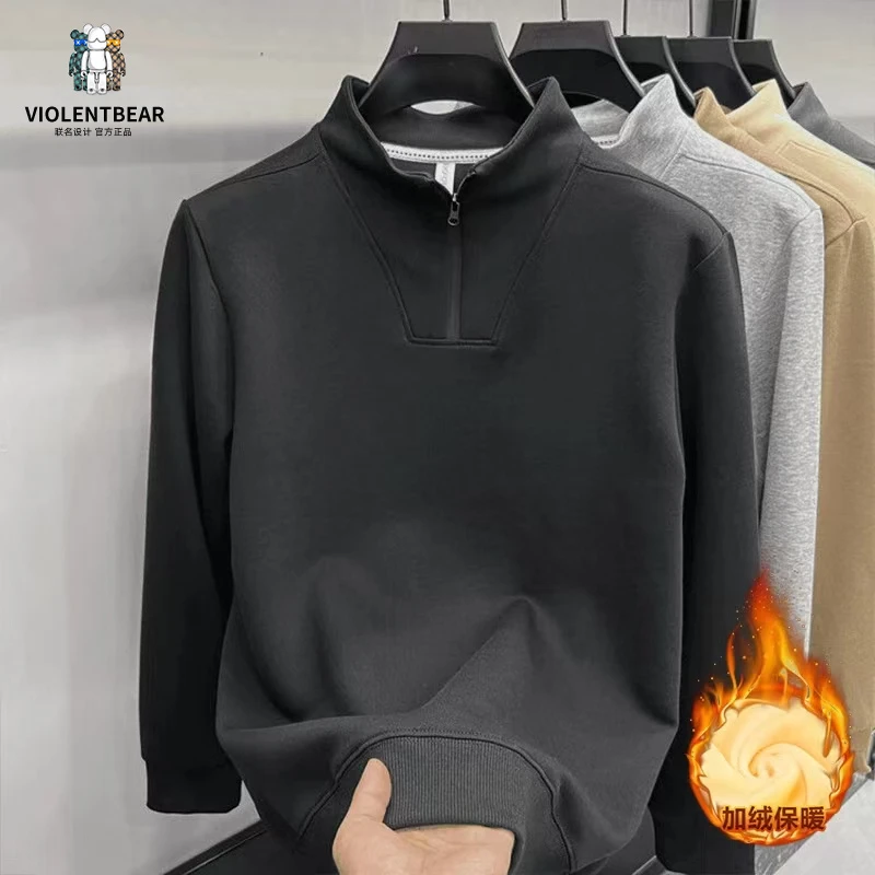 暴力熊立领卫衣秋冬新款半拉链长袖内搭美式纯色上衣情侣宽松外套