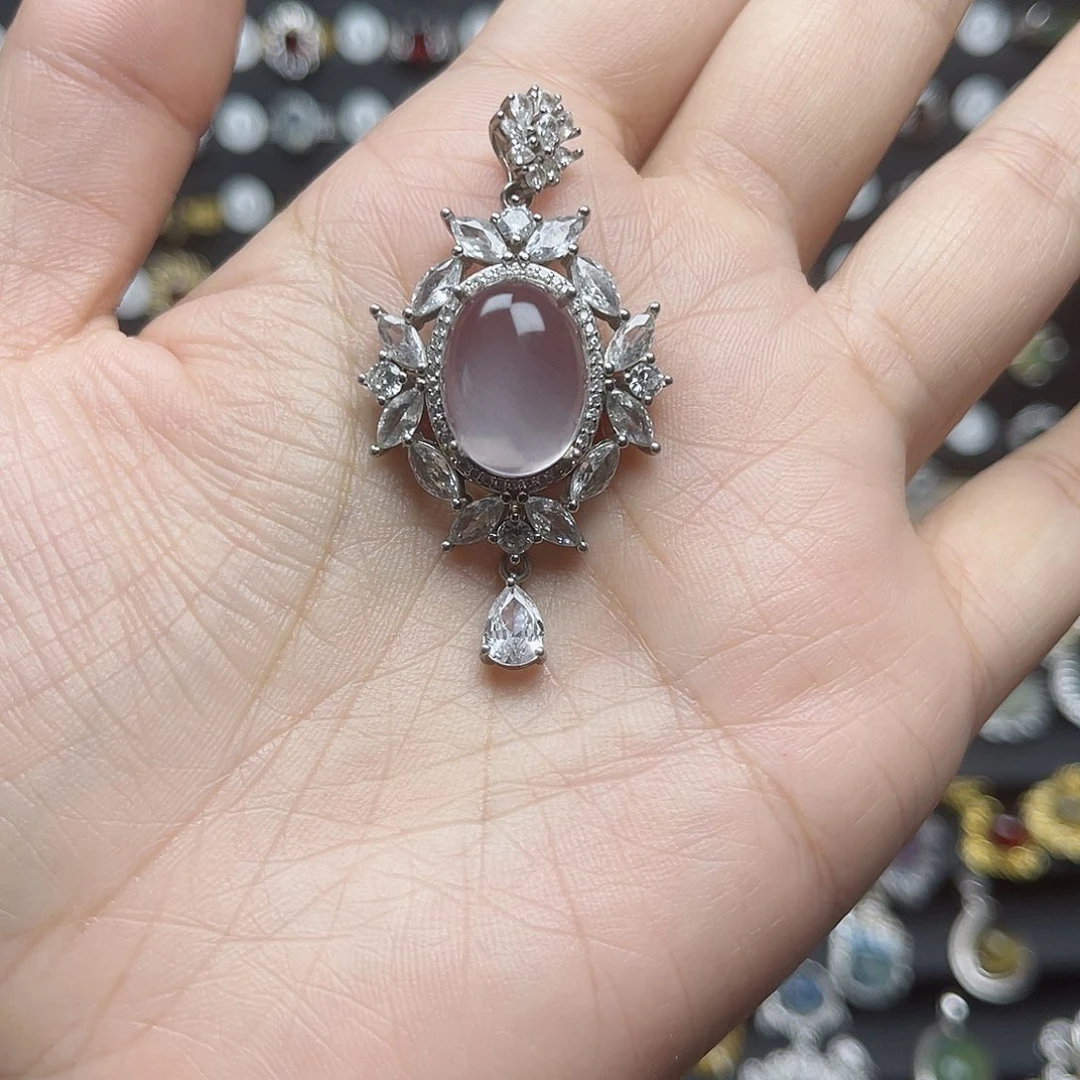 芙蓉石颈饰银S925镶嵌b****g