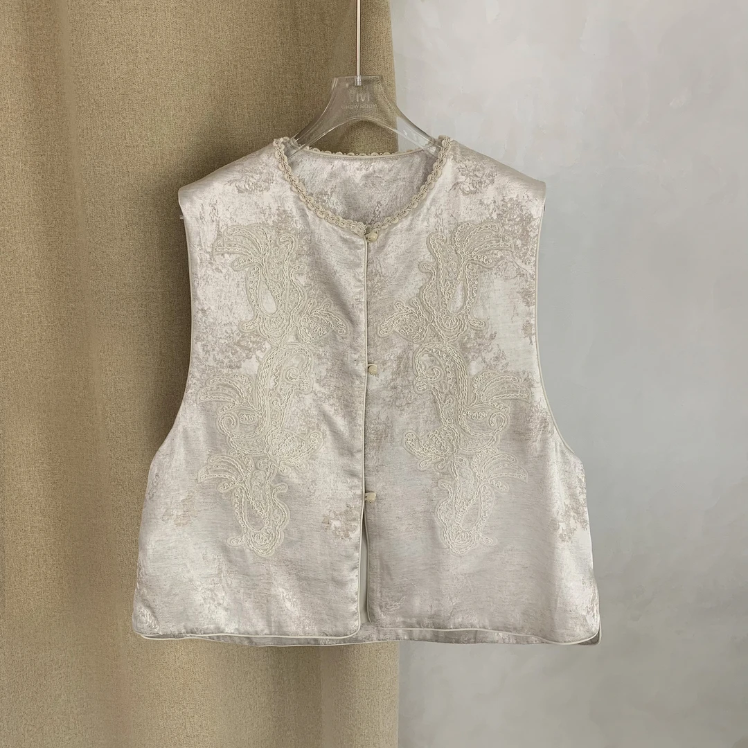 DEZI宝藏衣橱轻奢国风刺绣麻料女百搭马甲LS9353088