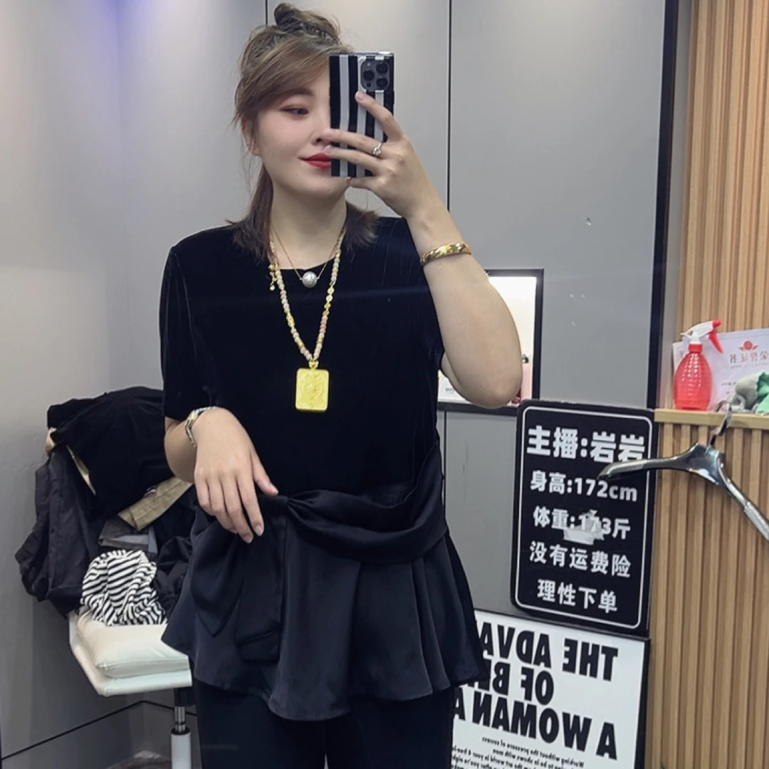 岩岩家秋季新款丝绒拼接醋酸款2062