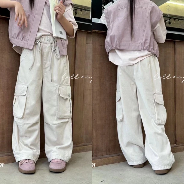 男女童春秋款炸街裤子 20081儿童时髦工装裤童装女童洋气阔腿裤潮