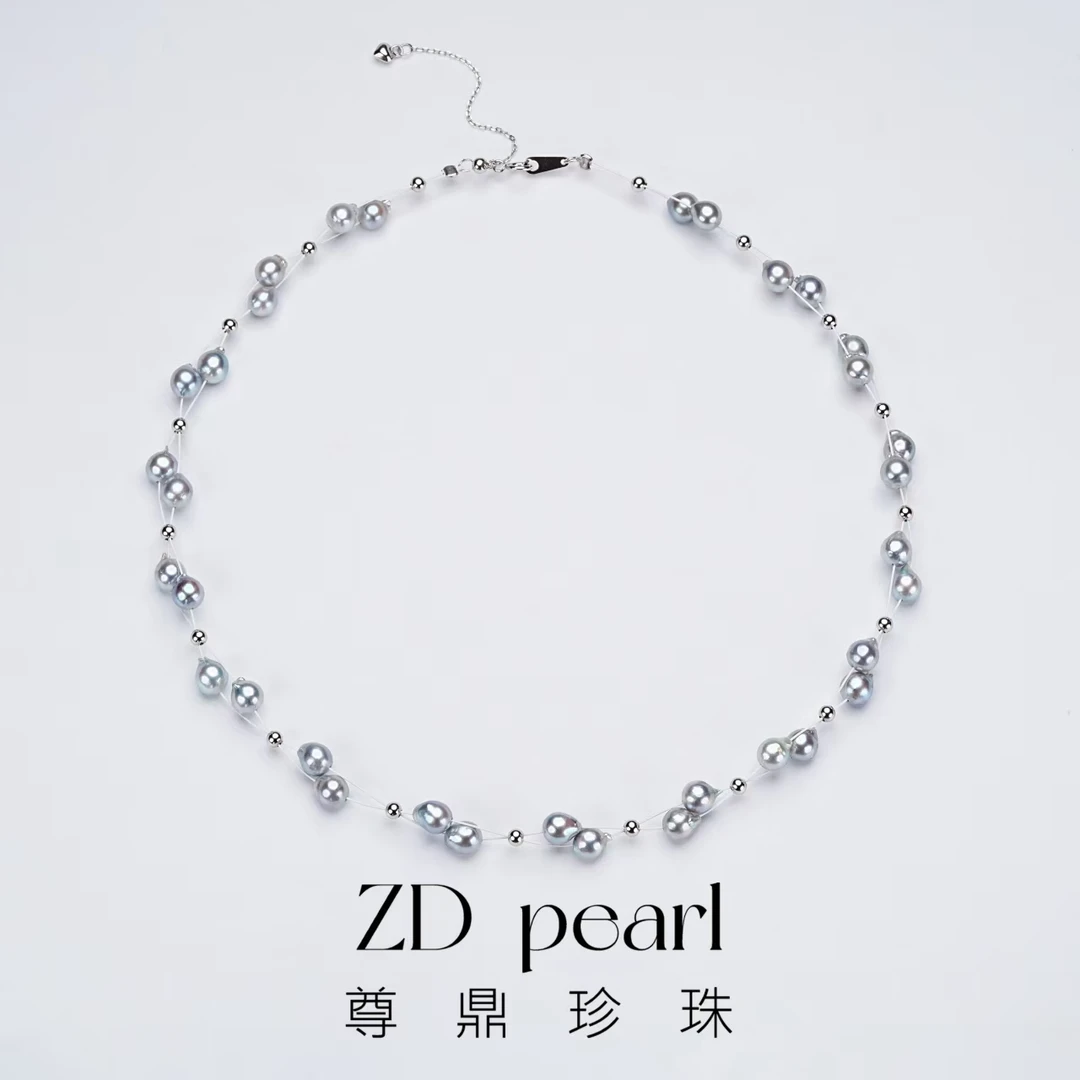 【恩希专属】尊鼎珍珠-《藤蔓》S925银海水珍珠真多麻色项链5-6mm