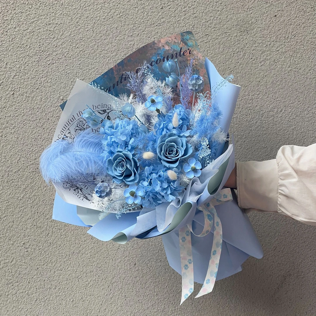 蓝色念想永生花束送男友朋友同事领导节日生日纪恋日见面约会升迁