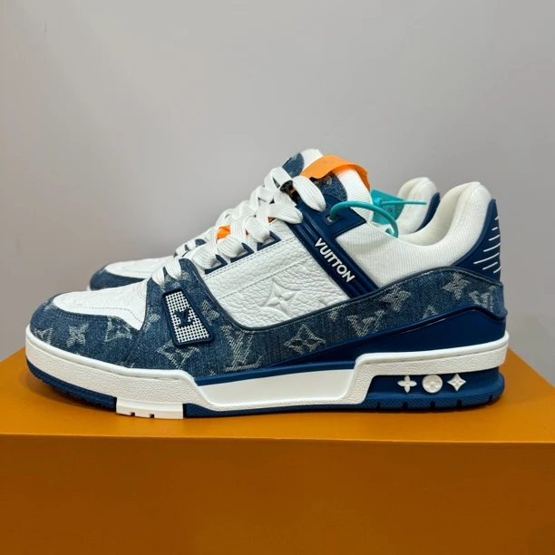 未使用 LouisVuitton/路易威登 43码 trainer 白蓝牛仔 时尚板鞋
