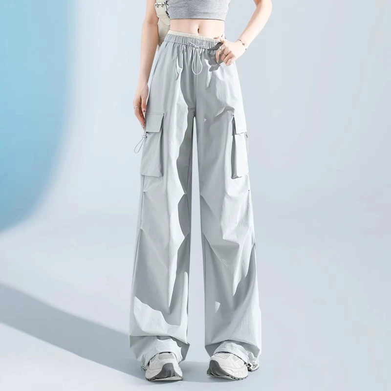 冰丝防晒工装裤女2025年夏季薄款加长高个子登山运动裤速干阔腿裤